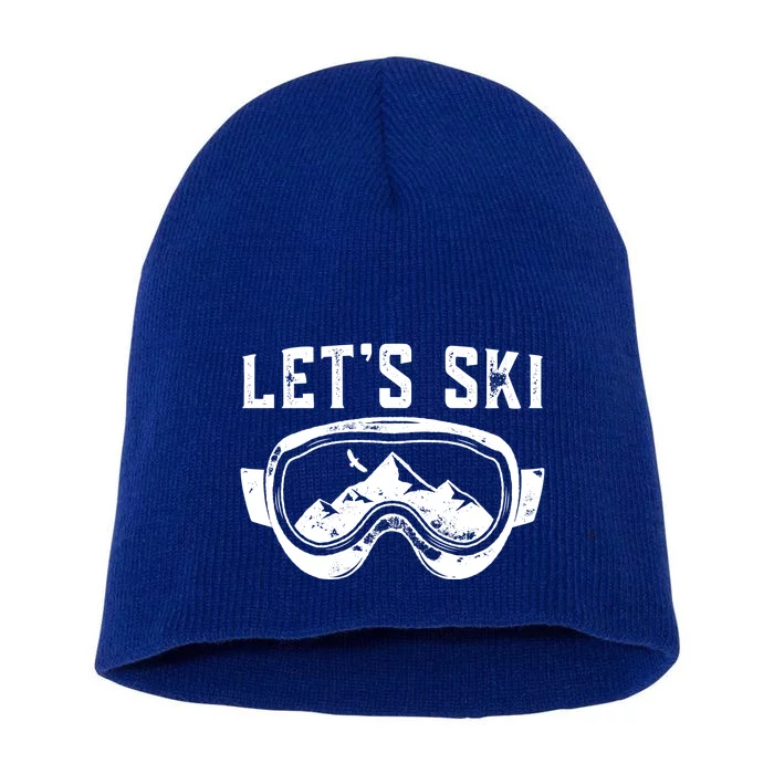 Lets Go Skiing Gift Short Acrylic Beanie