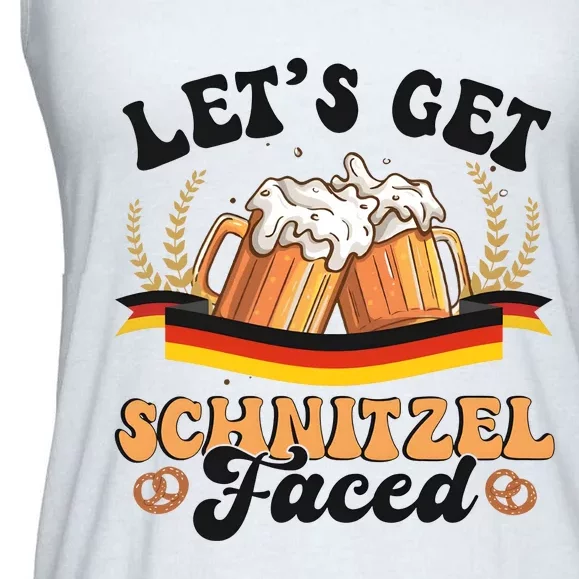 Lets Get Schnitzel Faced Funny Oktoberfest Drinking Team Ladies Essential Flowy Tank