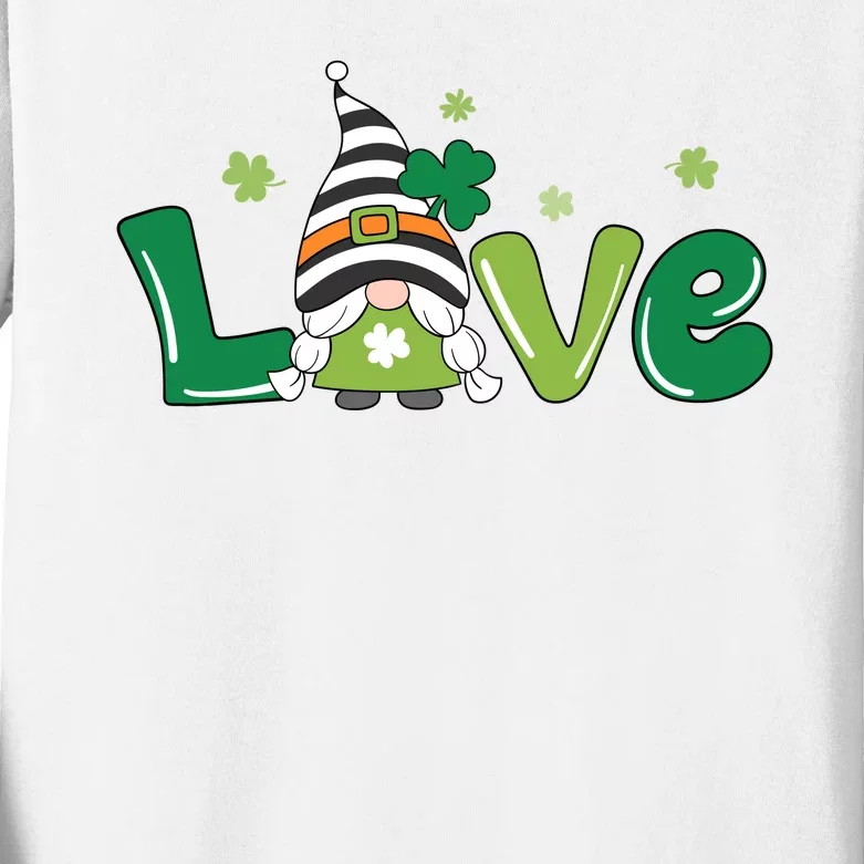 Love Gnome St Patrick's Day Holiday Kids Long Sleeve Shirt