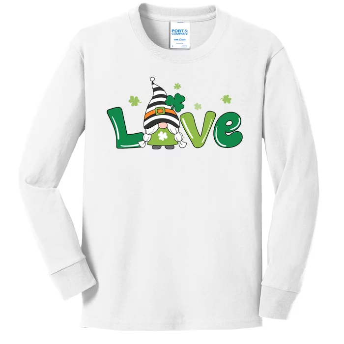 Love Gnome St Patrick's Day Holiday Kids Long Sleeve Shirt