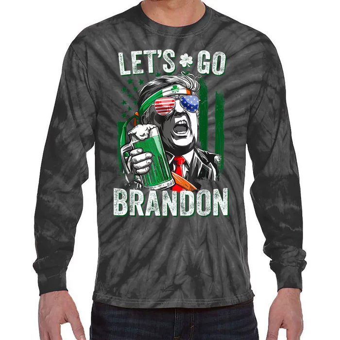 Let's Go Shamrock Brandon Happy St Patrick Day Trump Tie-Dye Long Sleeve Shirt