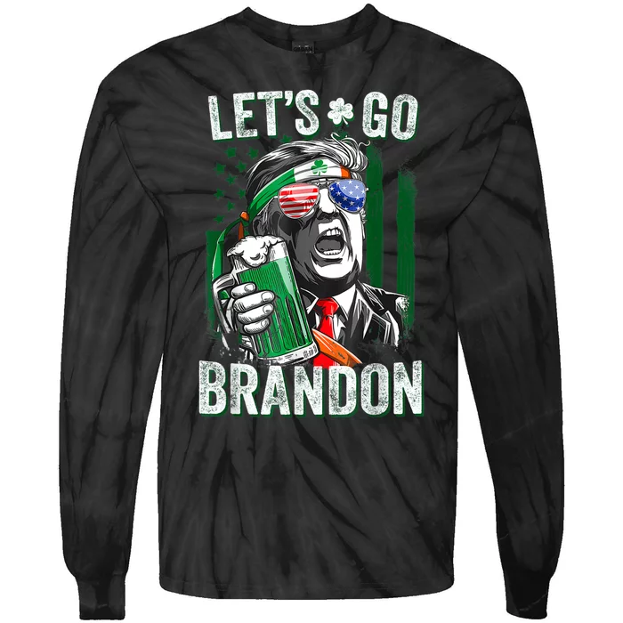 Let's Go Shamrock Brandon Happy St Patrick Day Trump Tie-Dye Long Sleeve Shirt