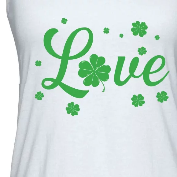 Love Green Shamrocks St Patricks Day Ladies Essential Flowy Tank