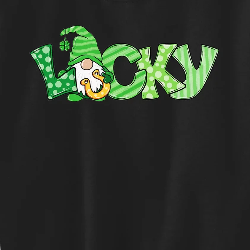 Lucky Gnome St Patricks Day Irish Shamrock Horseshoe Clovers Kids Sweatshirt