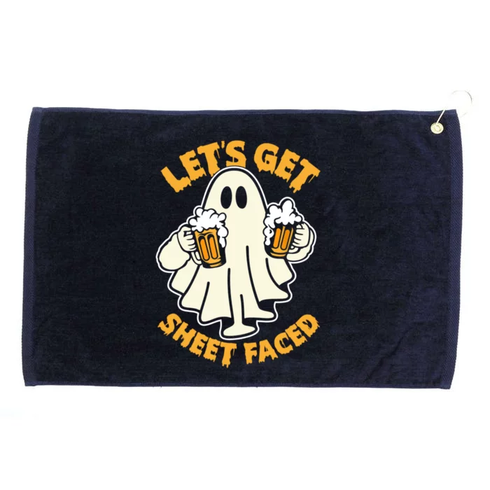 Lets Get Sheet Faced Funny Ghost Halloween Party Drinking Grommeted Golf Towel