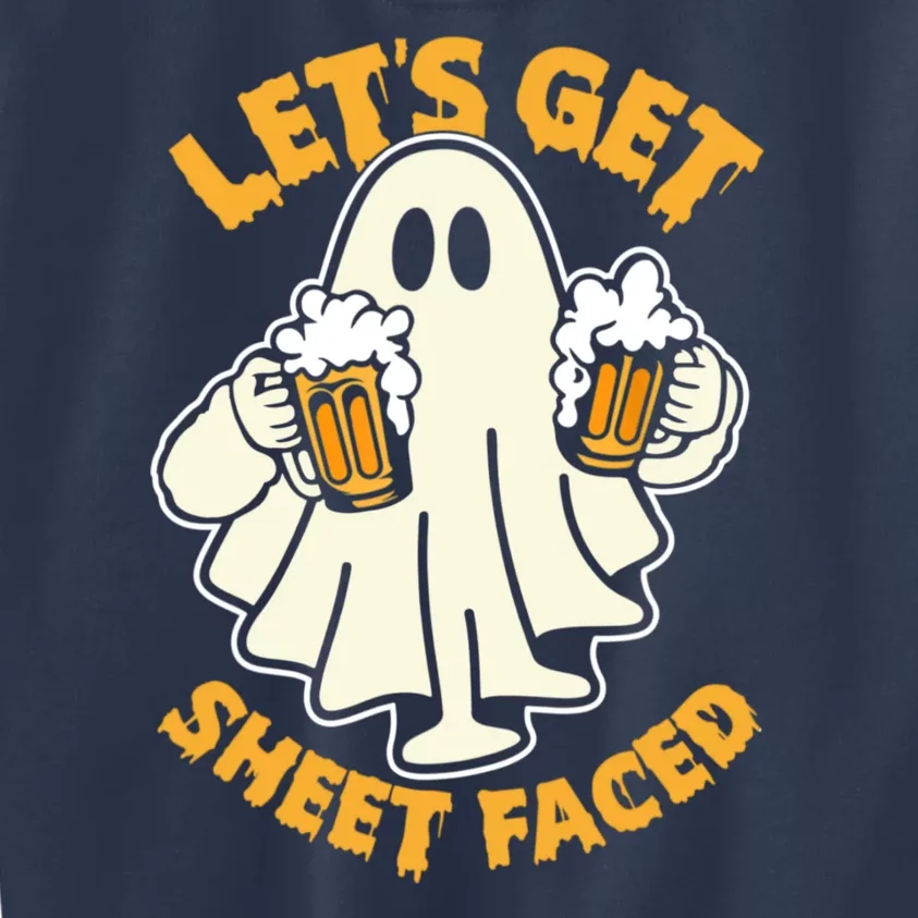 Lets Get Sheet Faced Funny Ghost Halloween Party Drinking Kids Sweatshirt