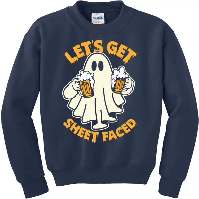 Lets Get Sheet Faced Funny Ghost Halloween Party Drinking Kids Sweatshirt