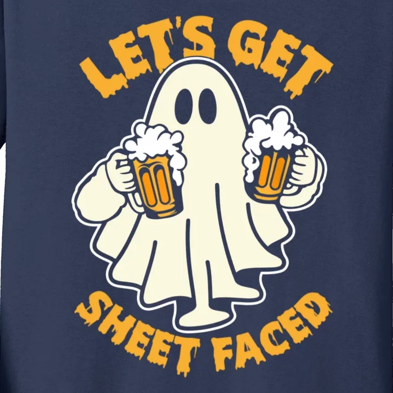 Lets Get Sheet Faced Funny Ghost Halloween Party Drinking Kids Long Sleeve Shirt