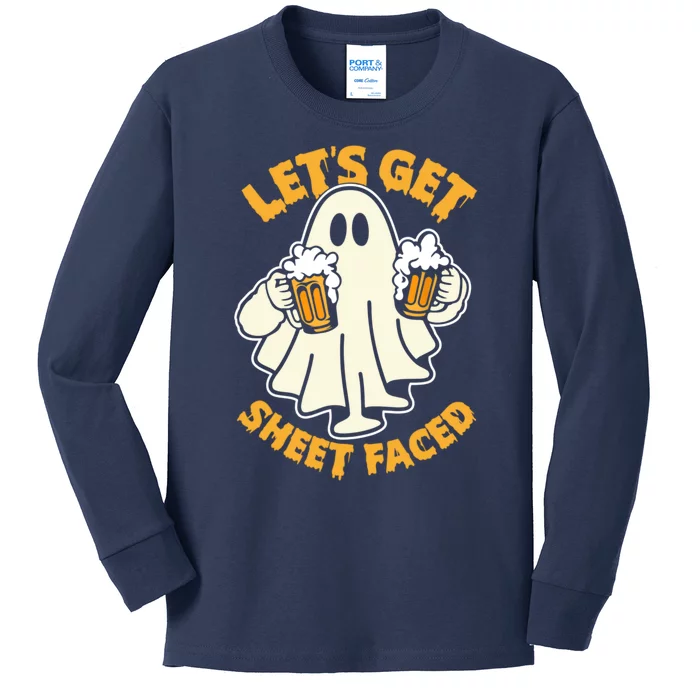 Lets Get Sheet Faced Funny Ghost Halloween Party Drinking Kids Long Sleeve Shirt