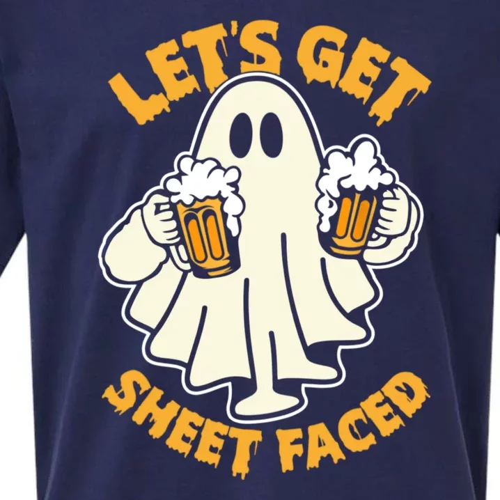 Lets Get Sheet Faced Funny Ghost Halloween Party Drinking Sueded Cloud Jersey T-Shirt