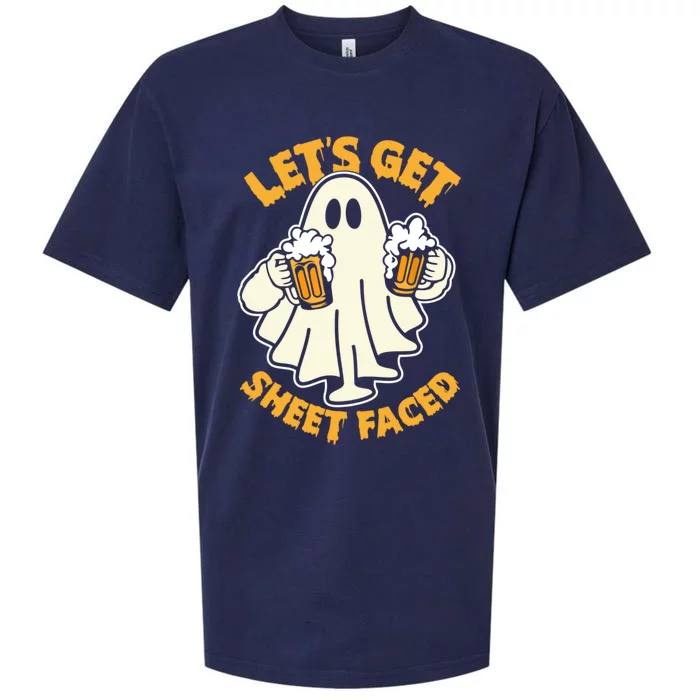 Lets Get Sheet Faced Funny Ghost Halloween Party Drinking Sueded Cloud Jersey T-Shirt