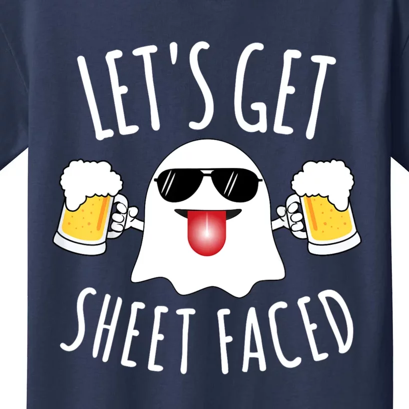 Lets Get Sheet Faced Funny Ghost Halloween Party Drinking Kids T-Shirt