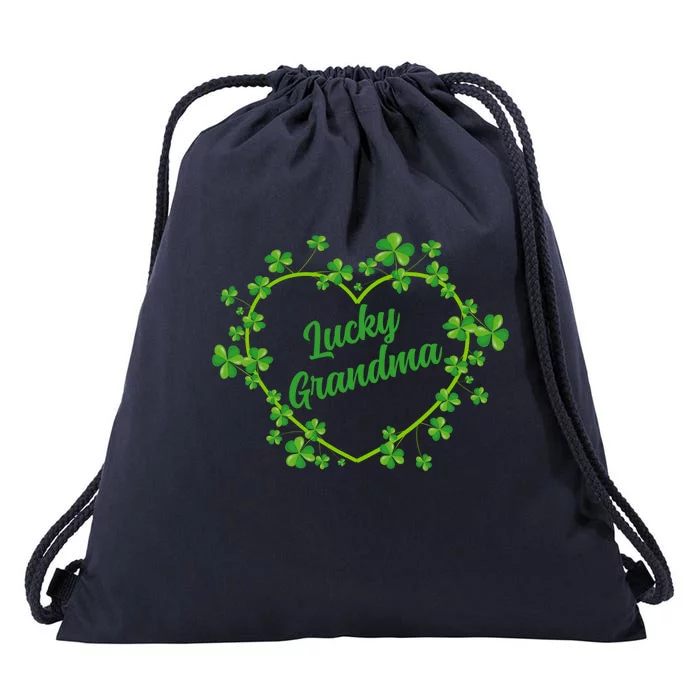 Lucky Grandma Shamrock Heart Grandma Love Gift Drawstring Bag