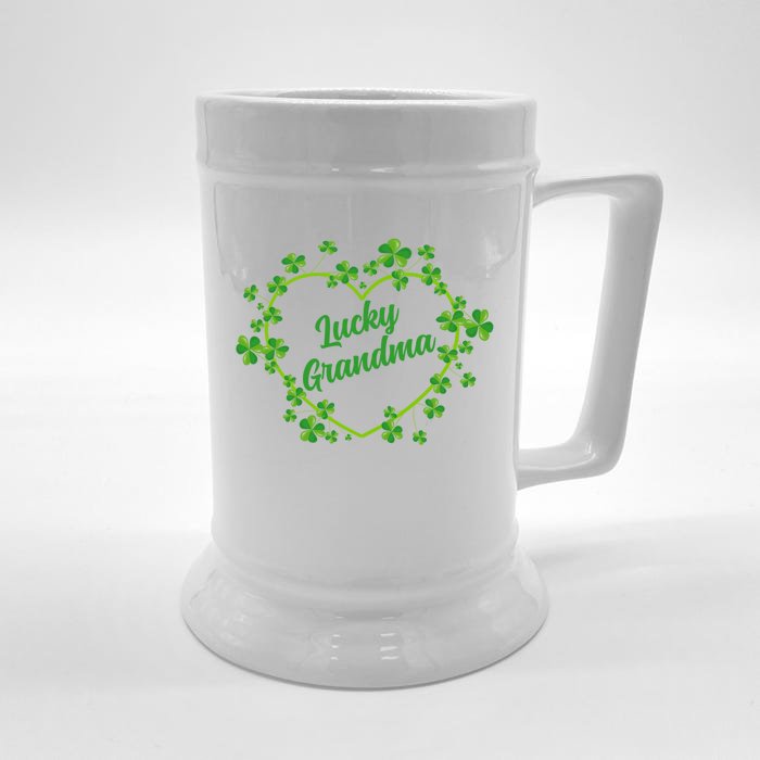 Lucky Grandma Shamrock Heart Grandma Love Gift Front & Back Beer Stein