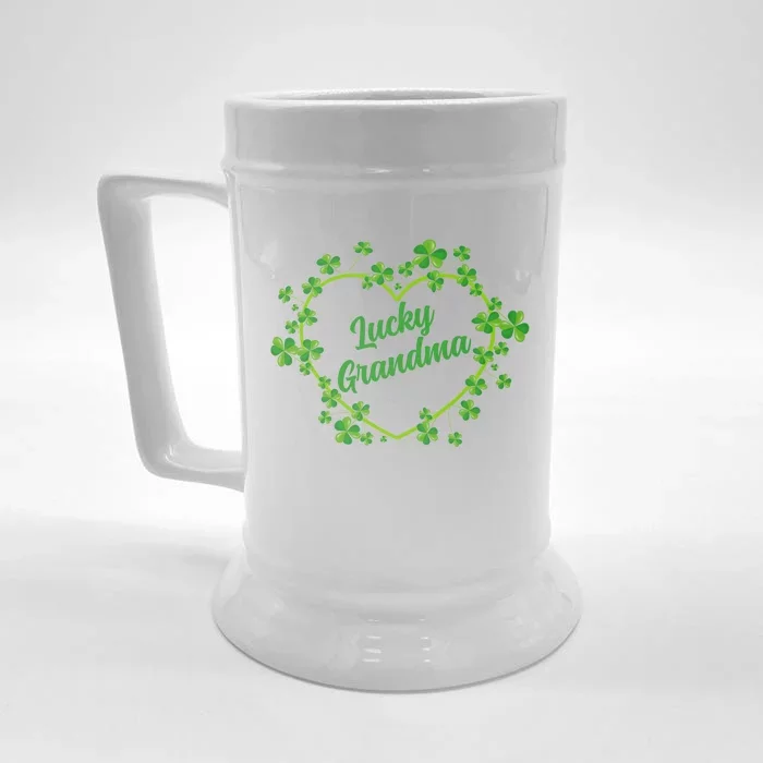 Lucky Grandma Shamrock Heart Grandma Love Gift Front & Back Beer Stein