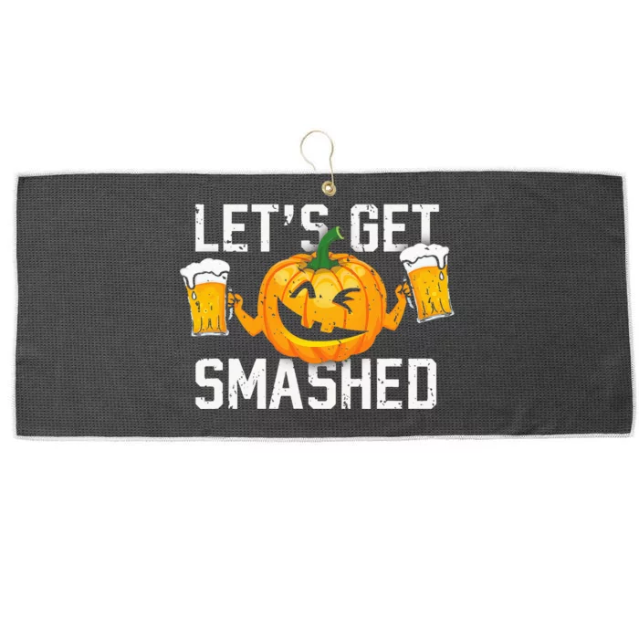 Lets Get Smashed Funny Pumpkin Beer Halloween Costume Large Microfiber Waffle Golf Towel