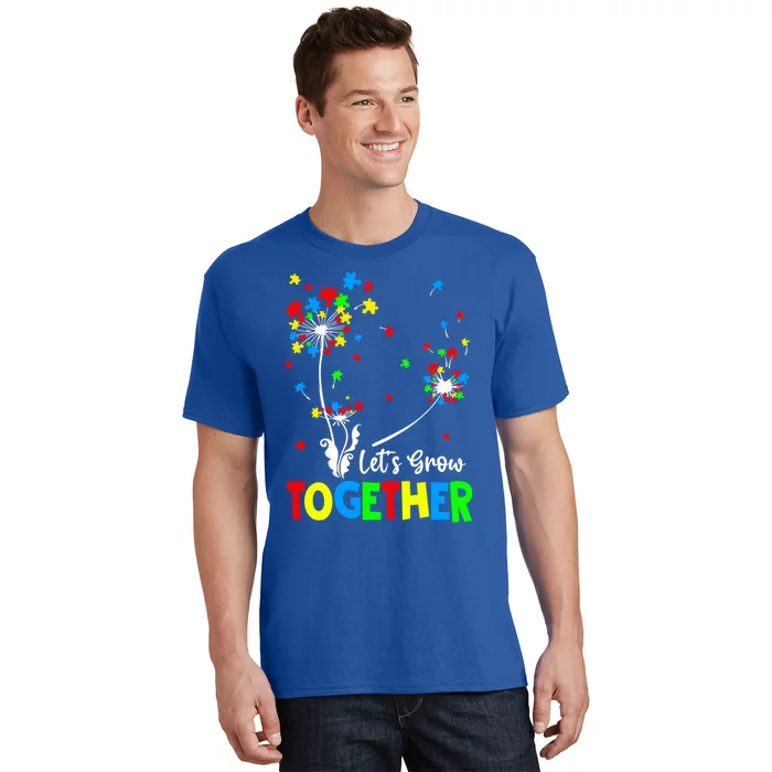 Lets Grow Together Puzzle Flowers Autism Support Gift T-Shirt