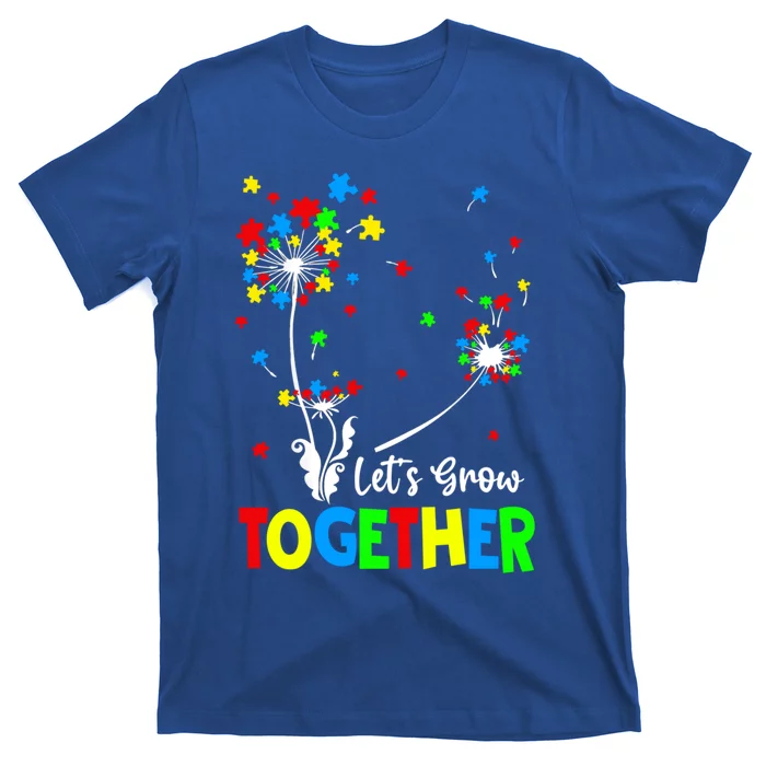 Lets Grow Together Puzzle Flowers Autism Support Gift T-Shirt