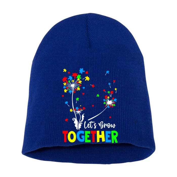 Lets Grow Together Puzzle Flowers Autism Support Gift Short Acrylic Beanie