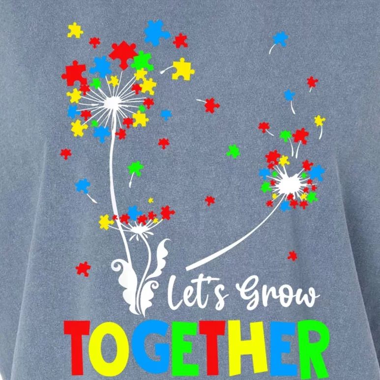 Lets Grow Together Puzzle Flowers Autism Support Gift Garment-Dyed Women's Muscle Tee