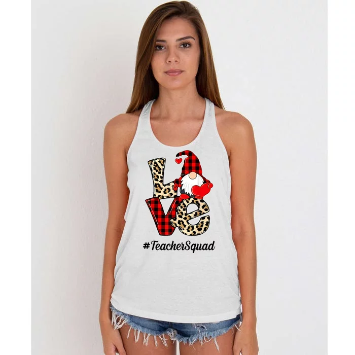 Love Gnome Teacher Squad Happy Valentine Day Women's Knotted Racerback Tank