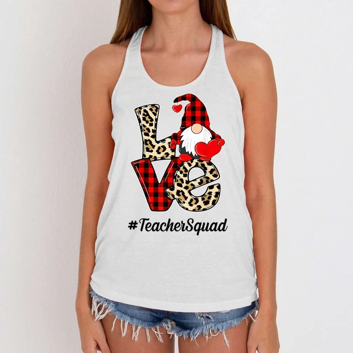 Love Gnome Teacher Squad Happy Valentine Day Women's Knotted Racerback Tank