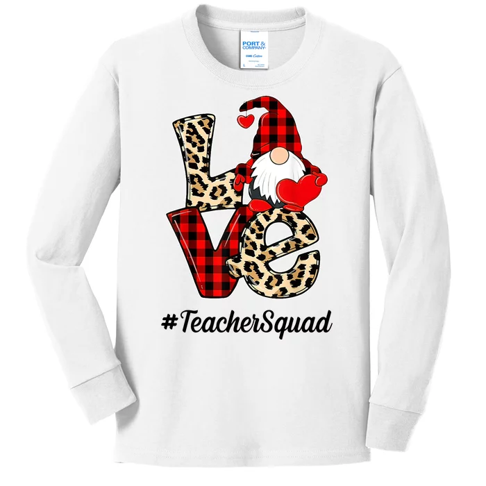 Love Gnome Teacher Squad Happy Valentine Day Kids Long Sleeve Shirt