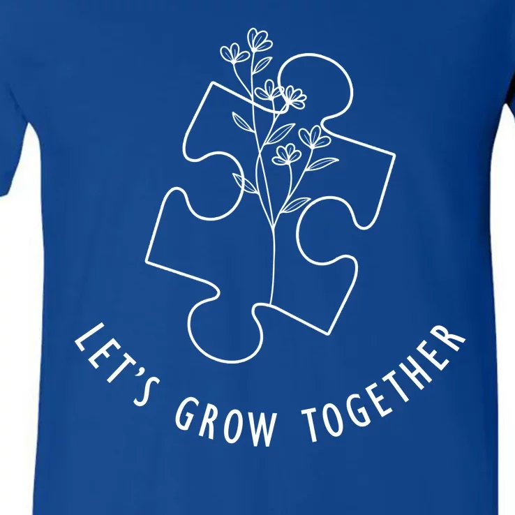 Let's Grow Together Autism Awareness V-Neck T-Shirt