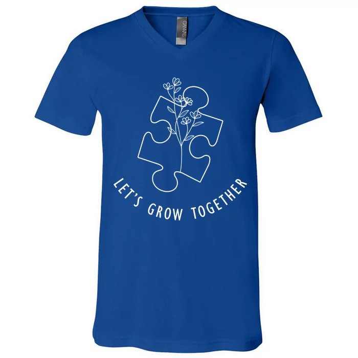 Let's Grow Together Autism Awareness V-Neck T-Shirt