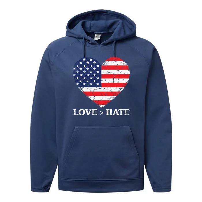 Love Greater Than Hate Love Trumps Hate Peace And Kindness Cute Gift Performance Fleece Hoodie