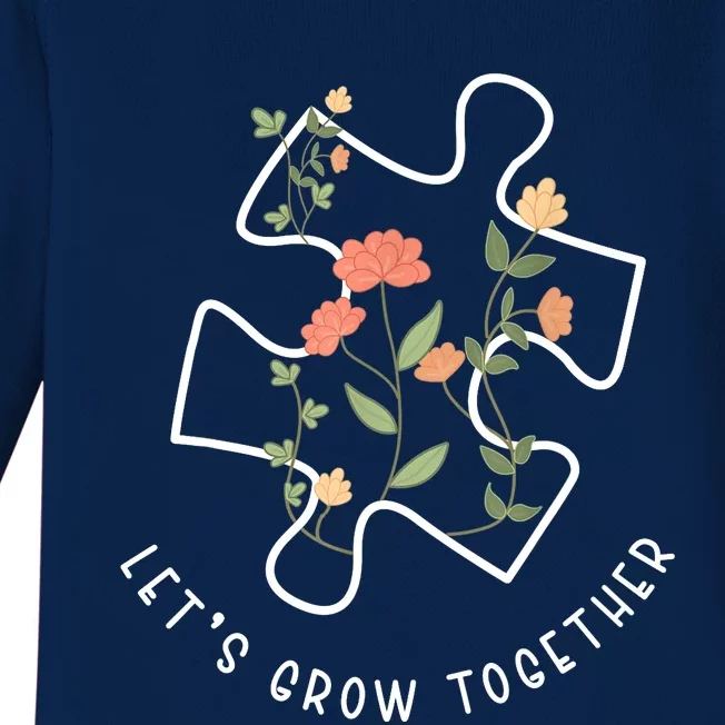 Let's Grow Together Puzzle Flowers Autism Support Girl Baby Long Sleeve Bodysuit