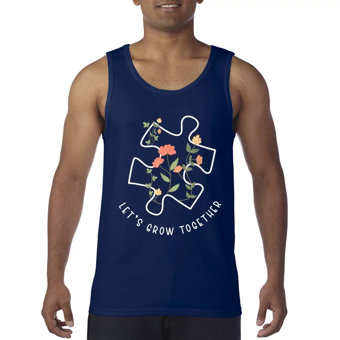 Let's Grow Together Puzzle Flowers Autism Support Girl Tank Top