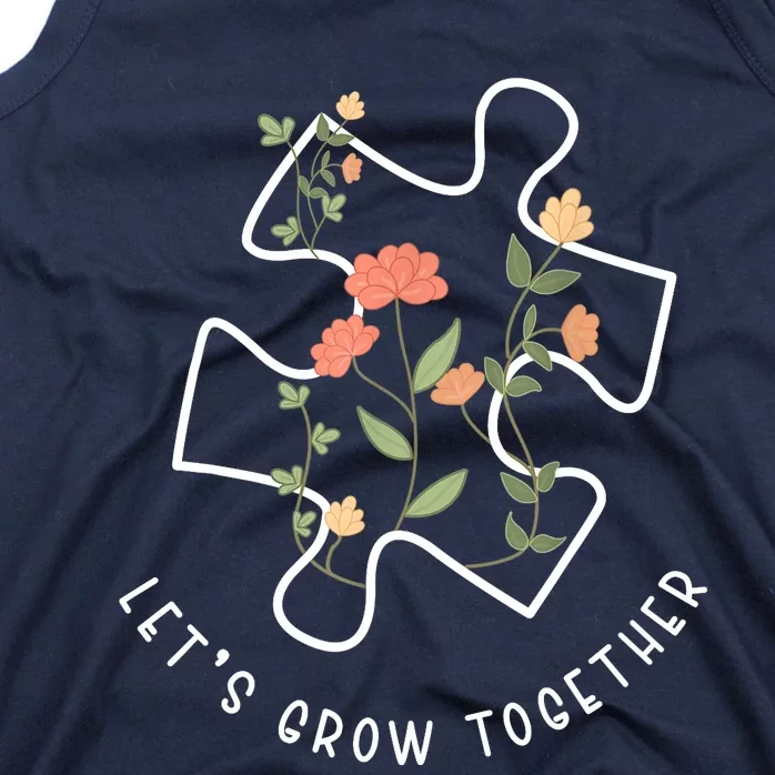 Let's Grow Together Puzzle Flowers Autism Support Girl Tank Top