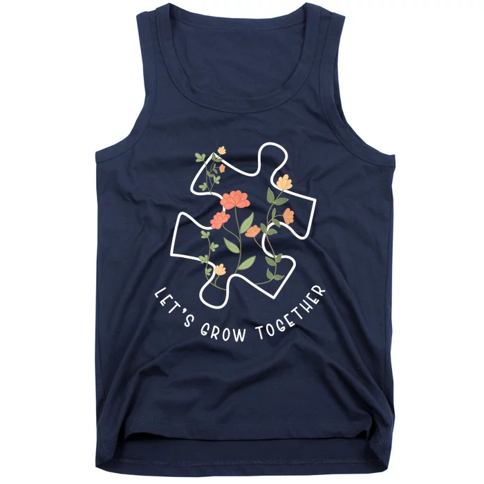 Let's Grow Together Puzzle Flowers Autism Support Girl Tank Top