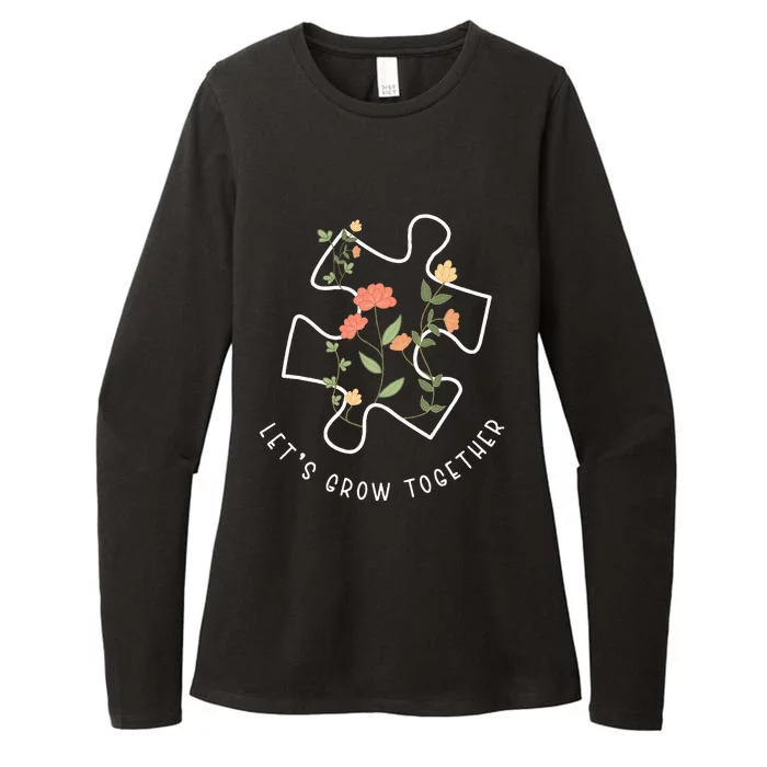 Lets Grow Together Puzzle Flowers Autism Support Womens CVC Long Sleeve Shirt