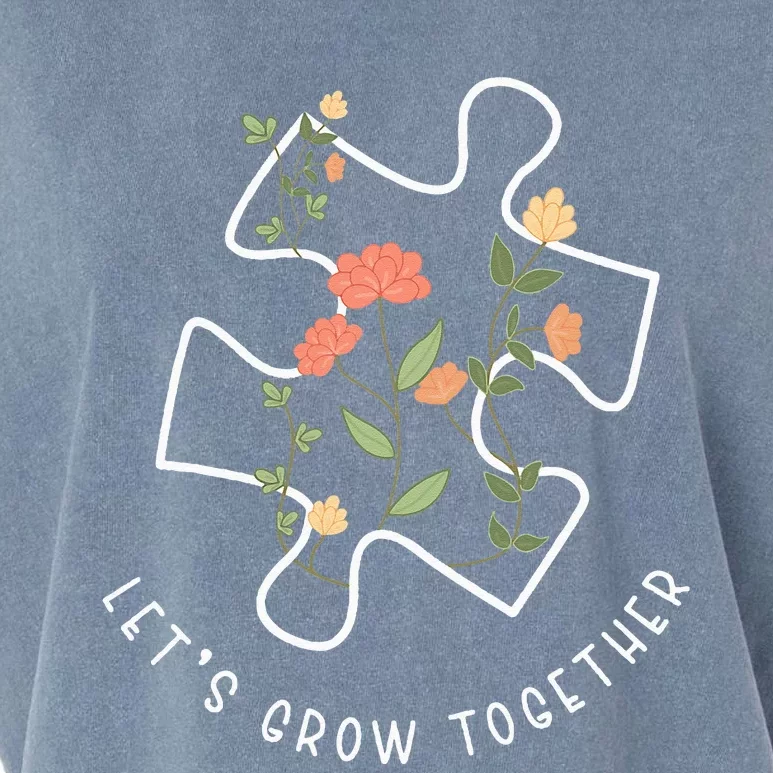 Lets Grow Together Puzzle Flowers Autism Support Garment-Dyed Women's Muscle Tee