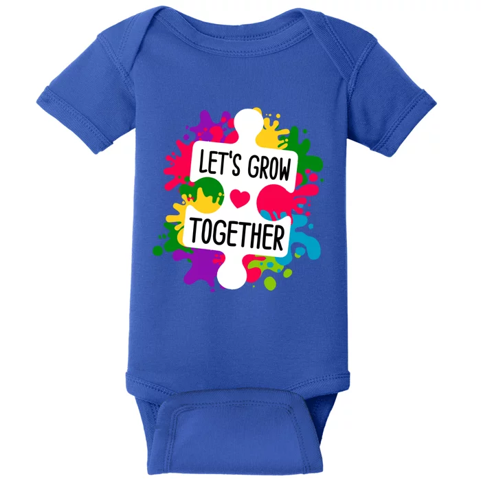 Let's Grow Together Autism Awareness Month Puzzle Piece Gift Baby Bodysuit