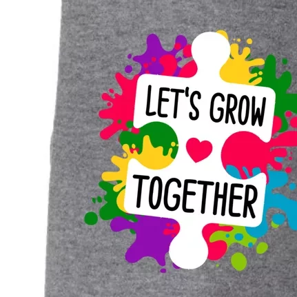 Let's Grow Together Autism Awareness Month Puzzle Piece Gift Doggie 3-End Fleece Hoodie