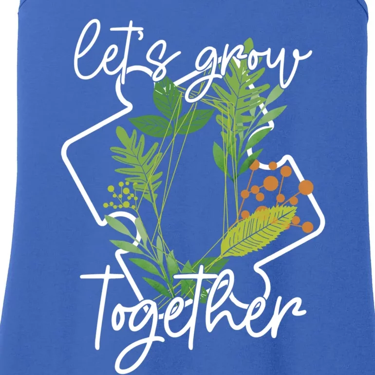 Let's Grow Together Autism Puzzle Piece Plants Meme Gift Ladies Essential Tank