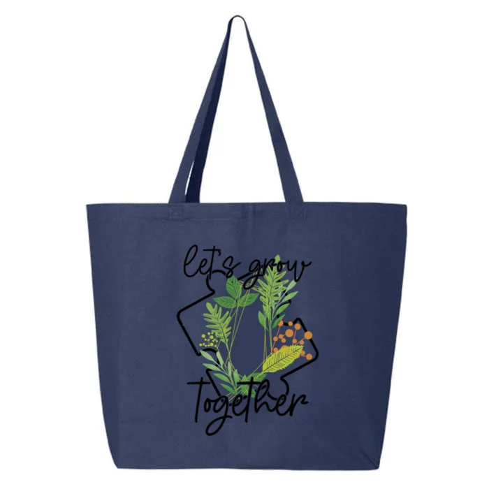 Let's Grow Together Autism Puzzle Piece Plants Meme Gift 25L Jumbo Tote