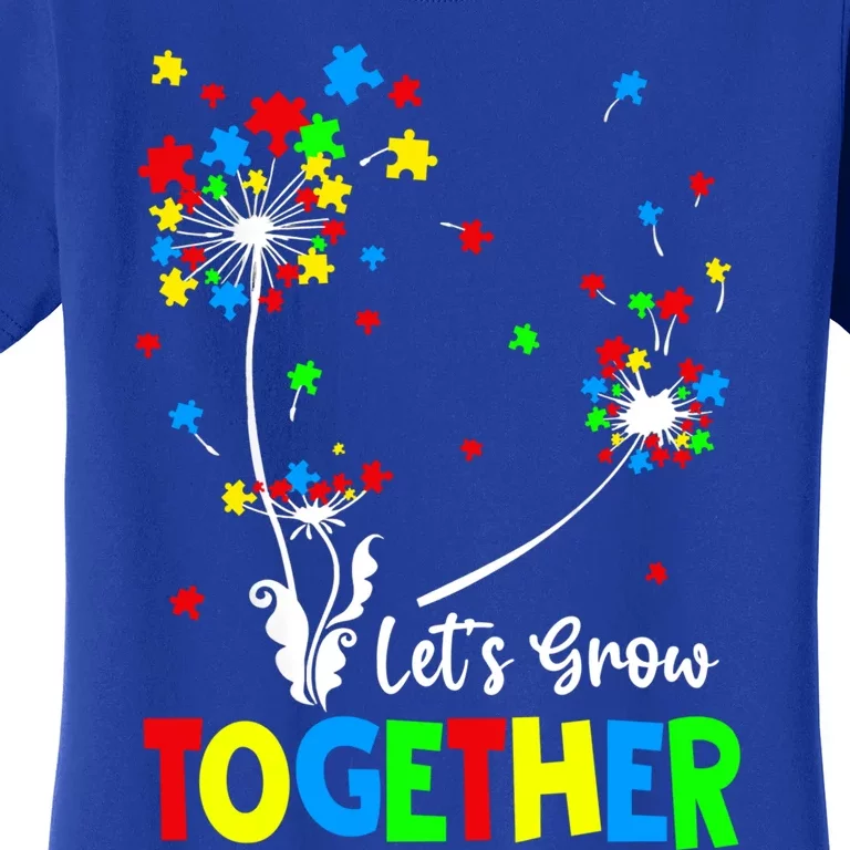 Let's Grow Together Puzzle Flowers Autism Support Cute Gift Women's T-Shirt