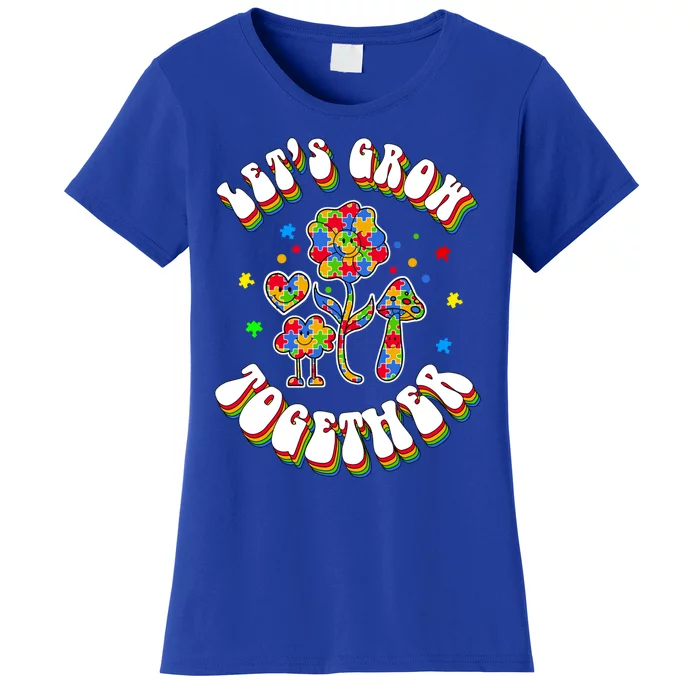 Let's Grow Together Puzzle Flowers Autism Support Great Gift Women's T-Shirt