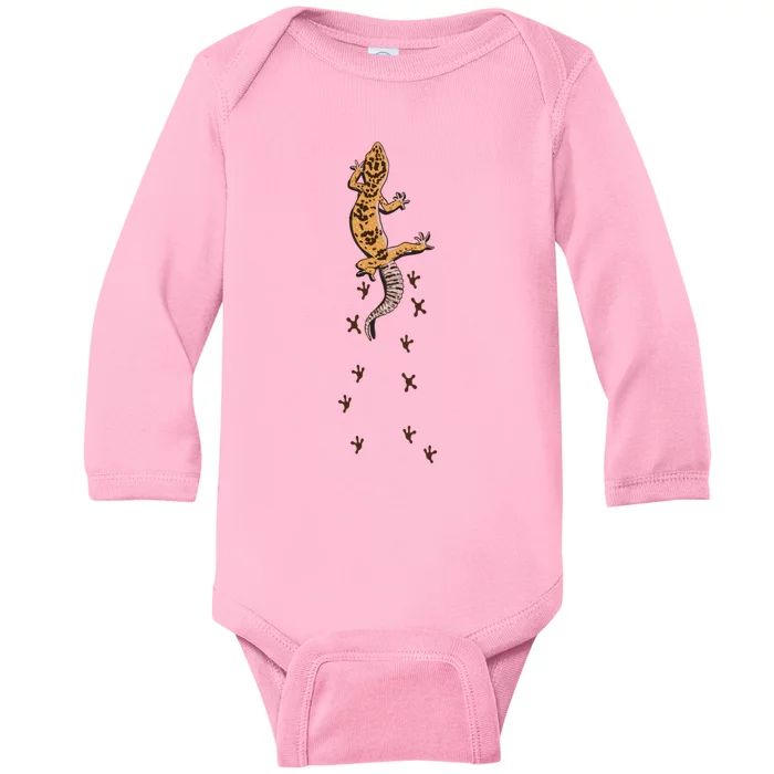 Leopard Gecko Tracks Lizard Lover Gift Meaningful Gift Baby Long Sleeve Bodysuit