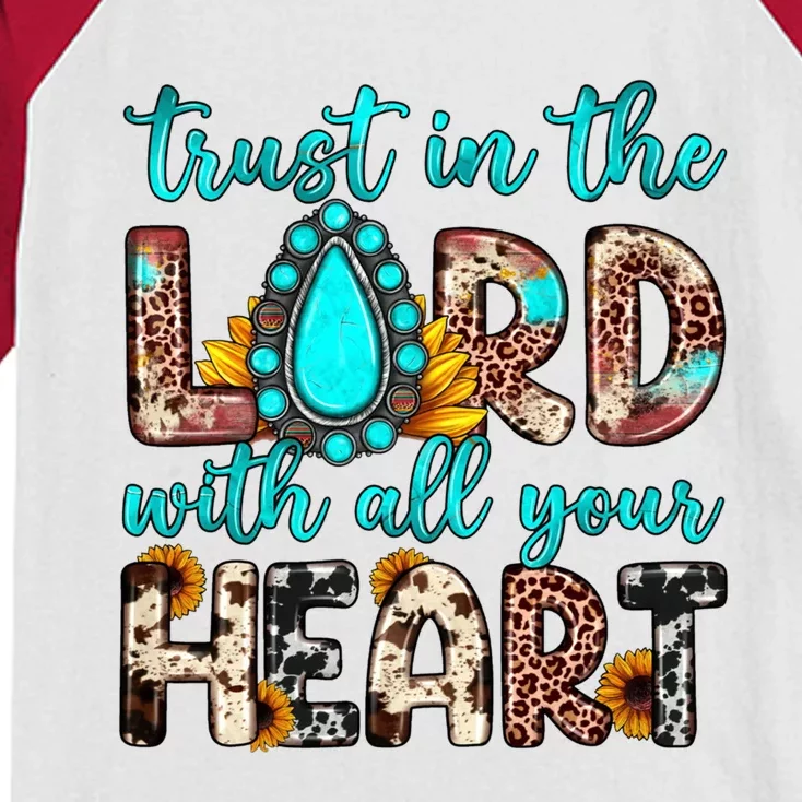 Leopard Gemstone Trust In The Lord With All Heart Christian Gift Kids Colorblock Raglan Jersey