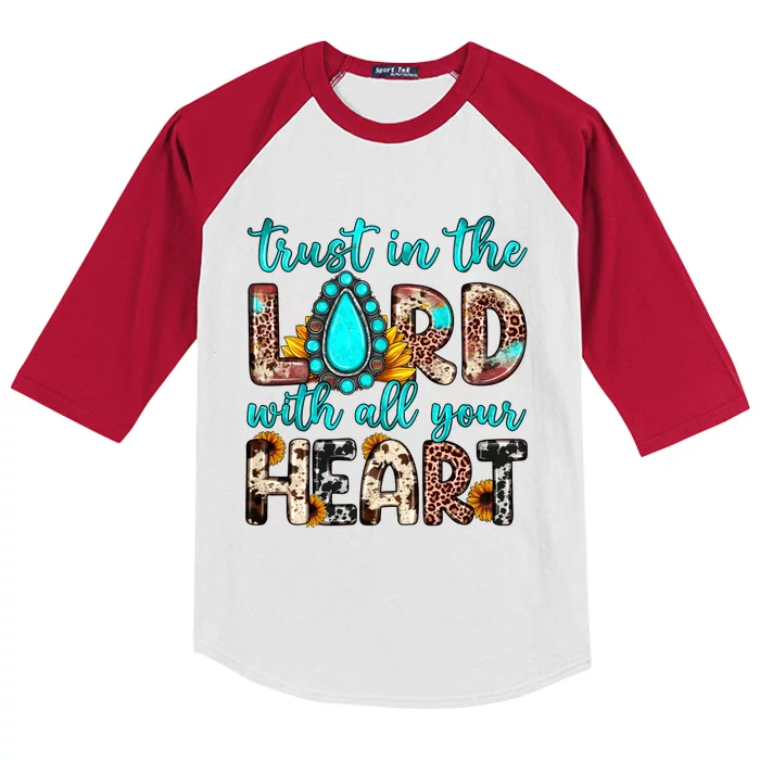 Leopard Gemstone Trust In The Lord With All Heart Christian Gift Kids Colorblock Raglan Jersey