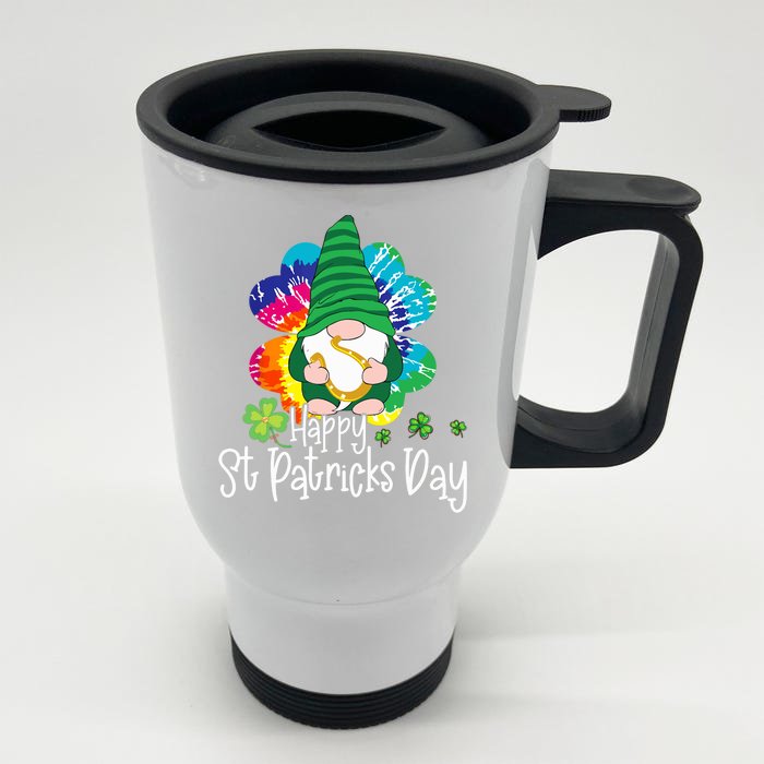 Lucky Gnome Tie Dye Shamrock Happy St Patricks Day Front & Back Stainless Steel Travel Mug