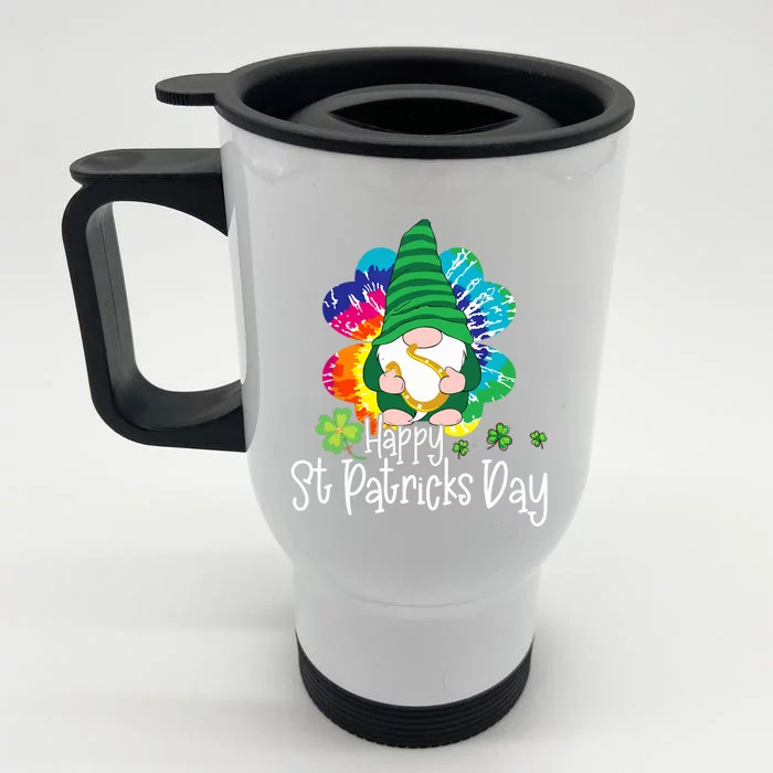 Lucky Gnome Tie Dye Shamrock Happy St Patricks Day Front & Back Stainless Steel Travel Mug