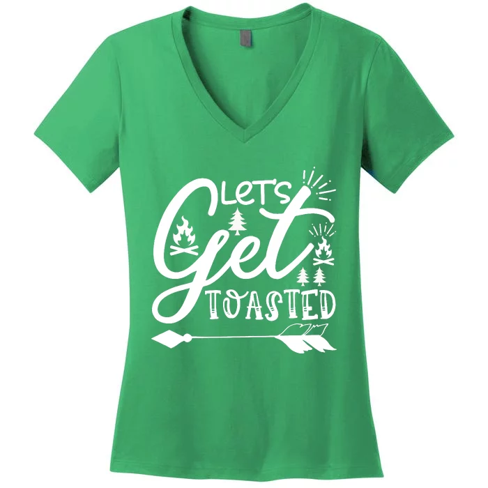 Let's Get Toasted Funny Camping Women's V-Neck T-Shirt