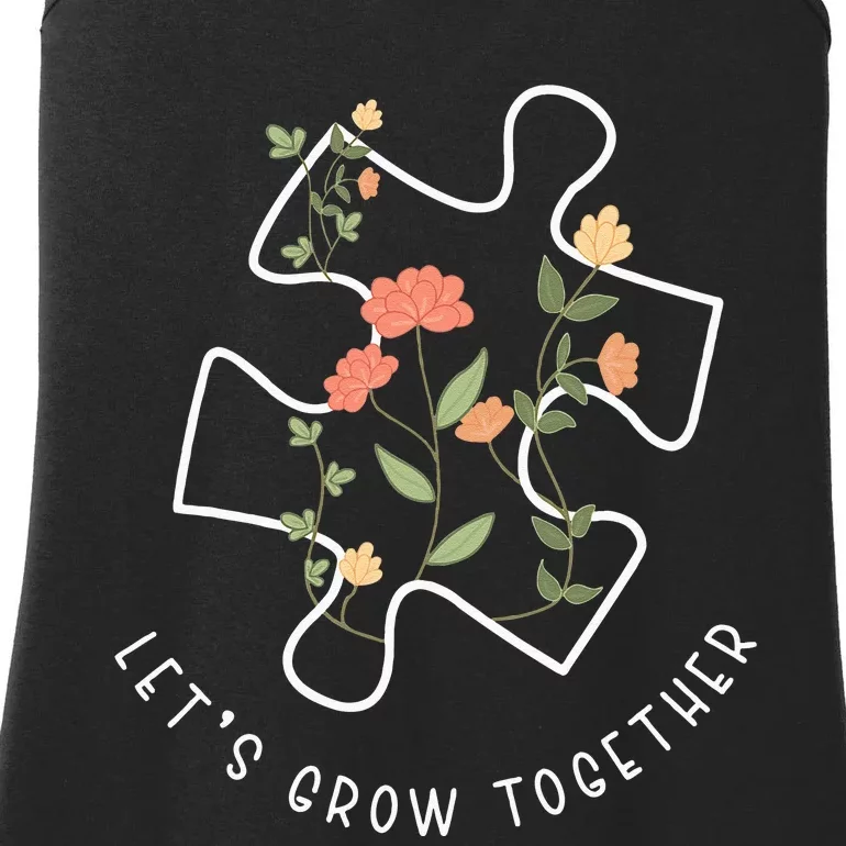 Lets Grow Together Puzzle Flowers Autism Support Ladies Essential Tank