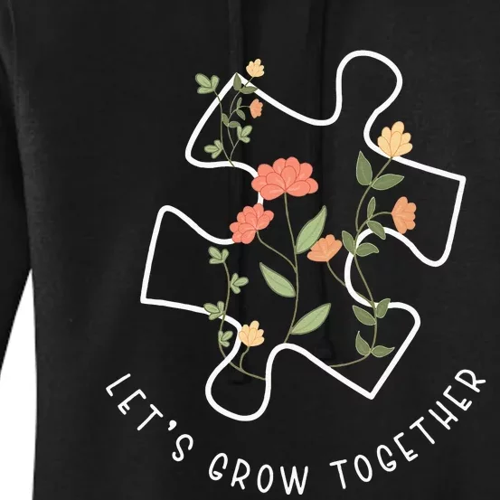 Lets Grow Together Puzzle Flowers Autism Support Women's Pullover Hoodie